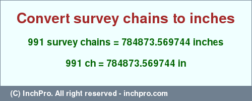 Result converting 991 survey chains to inches = 784873.569744 inches