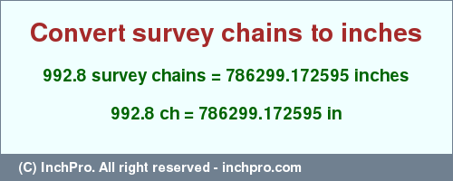 Result converting 992.8 survey chains to inches = 786299.172595 inches