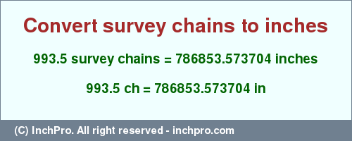 Result converting 993.5 survey chains to inches = 786853.573704 inches