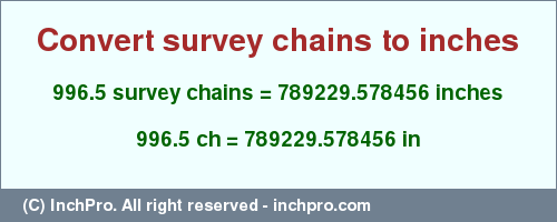 Result converting 996.5 survey chains to inches = 789229.578456 inches