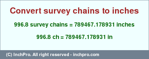Result converting 996.8 survey chains to inches = 789467.178931 inches