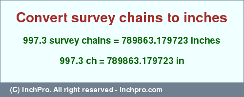 Result converting 997.3 survey chains to inches = 789863.179723 inches