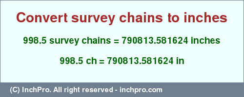 Result converting 998.5 survey chains to inches = 790813.581624 inches