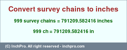 Result converting 999 survey chains to inches = 791209.582416 inches