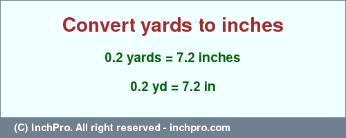 Result converting 0.2 yards to inches = 7.2 inches