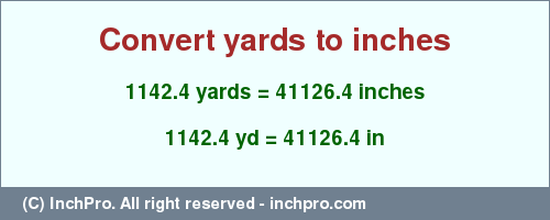 Result converting 1142.4 yards to inches = 41126.4 inches