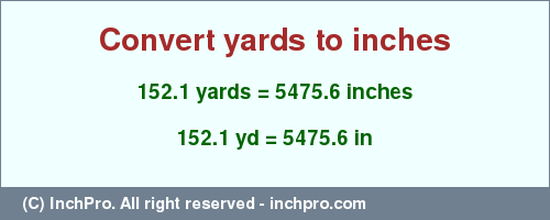 Result converting 152.1 yards to inches = 5475.6 inches