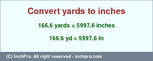 Result converting 166.6 yards to inches = 5997.6 inches