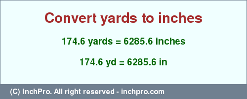 Result converting 174.6 yards to inches = 6285.6 inches