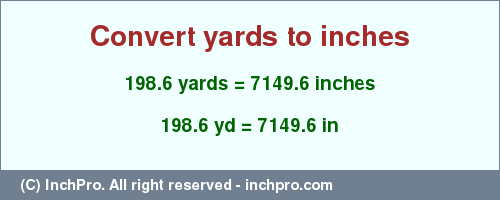 Result converting 198.6 yards to inches = 7149.6 inches