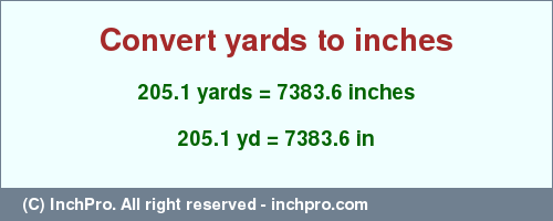 Result converting 205.1 yards to inches = 7383.6 inches