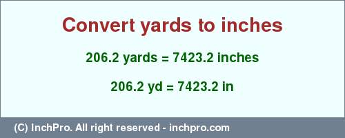 Result converting 206.2 yards to inches = 7423.2 inches