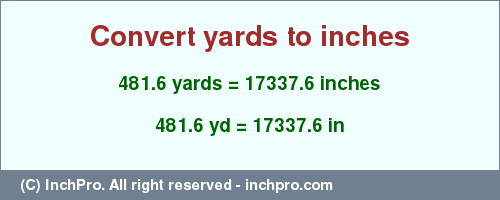 Result converting 481.6 yards to inches = 17337.6 inches