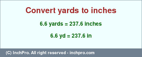 Result converting 6.6 yards to inches = 237.6 inches
