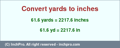 Result converting 61.6 yards to inches = 2217.6 inches