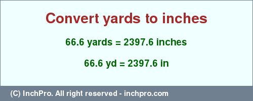 Result converting 66.6 yards to inches = 2397.6 inches