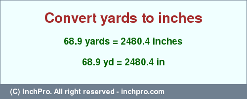 Result converting 68.9 yards to inches = 2480.4 inches