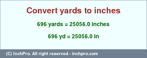 Result converting 696 yards to inches = 25056.0 inches