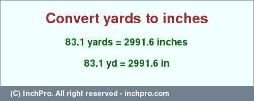 Result converting 83.1 yards to inches = 2991.6 inches