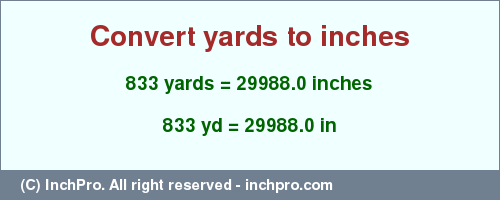 Result converting 833 yards to inches = 29988.0 inches