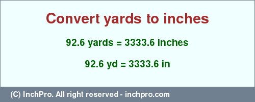 Result converting 92.6 yards to inches = 3333.6 inches