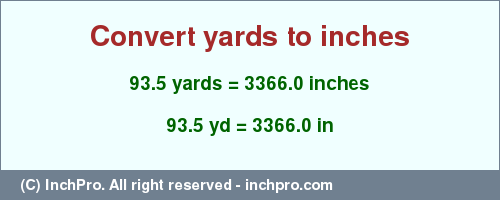 Result converting 93.5 yards to inches = 3366.0 inches