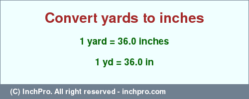 Result converting 1 yard to inches = 36.0 inches