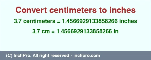 Result converting 3.7 centimeters to inches = 1.4566929133858266 inches