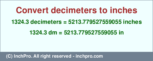 Result converting 1324.3 decimeters to inches = 5213.779527559055 inches