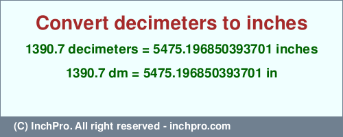 Result converting 1390.7 decimeters to inches = 5475.196850393701 inches