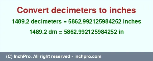 Result converting 1489.2 decimeters to inches = 5862.992125984252 inches