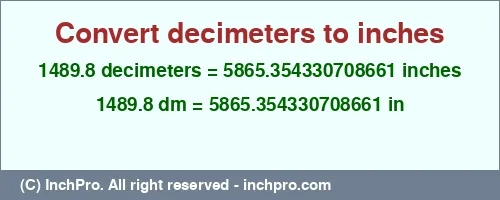 Result converting 1489.8 decimeters to inches = 5865.354330708661 inches