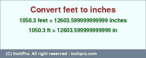 Result converting 1050.3 feet to inches = 12603.599999999999 inches