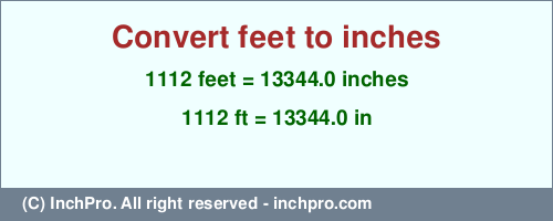 Result converting 1112 feet to inches = 13344.0 inches