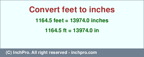 Result converting 1164.5 feet to inches = 13974.0 inches