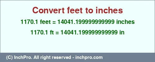 Result converting 1170.1 feet to inches = 14041.199999999999 inches