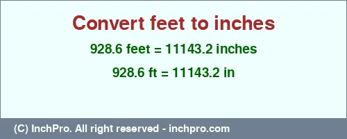 Result converting 928.6 feet to inches = 11143.2 inches