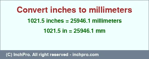 Result converting 1021.5 inches to mm = 25946.1 millimeters
