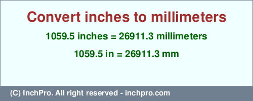 Result converting 1059.5 inches to mm = 26911.3 millimeters