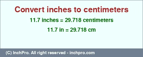 Result converting 11.7 inches to cm = 29.718 centimeters