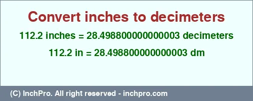 Result converting 112.2 inches to dm = 28.498800000000003 decimeters