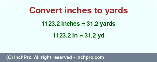 Result converting 1123.2 inches to yd = 31.2 yards
