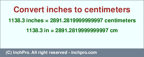 Result converting 1138.3 inches to cm = 2891.2819999999997 centimeters