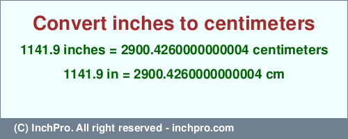 Result converting 1141.9 inches to cm = 2900.4260000000004 centimeters