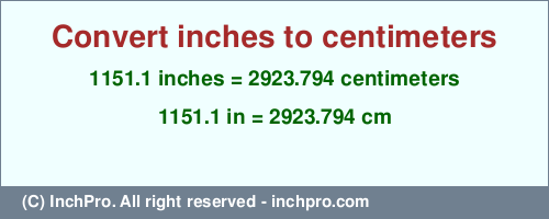 Result converting 1151.1 inches to cm = 2923.794 centimeters