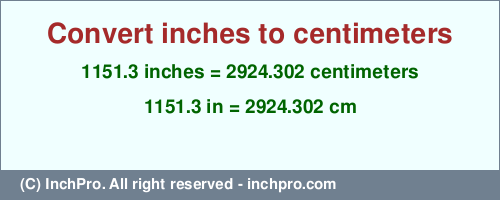 Result converting 1151.3 inches to cm = 2924.302 centimeters