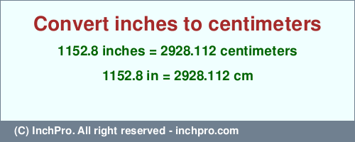 Result converting 1152.8 inches to cm = 2928.112 centimeters