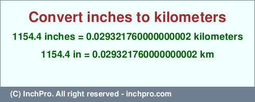 Result converting 1154.4 inches to km = 0.029321760000000002 kilometers