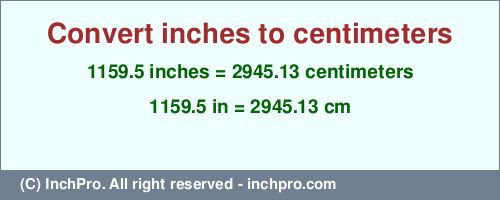 Result converting 1159.5 inches to cm = 2945.13 centimeters