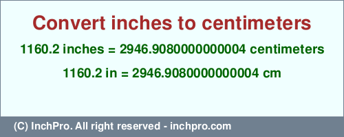 Result converting 1160.2 inches to cm = 2946.9080000000004 centimeters